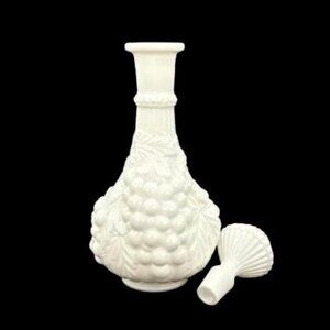 Vintage 1950's Imperial Glass Grapes and Leaves Milk Glass Decanter 12"